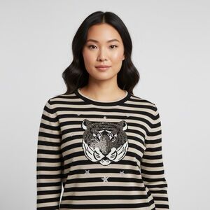 Gap black/gold striped sweater tiger face size large